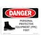 Signmission OSHA Danger Sign, Personal Protective Equipment Foot, 18in X 12in Aluminum, 18" W, 12" H, Landscape OS-DS-A-1218-L-1732 - alternate 1
